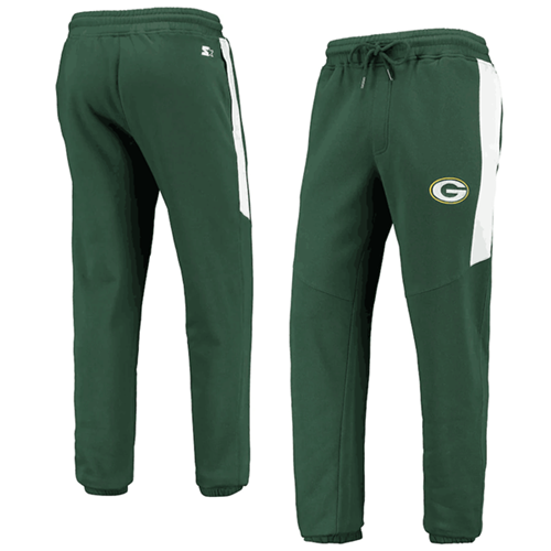 Men's Green Bay Packers Starter Green/White Goal Post Fleece Pants